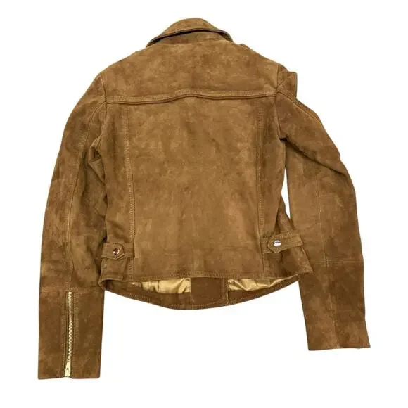 Sezane Zig Suede Jacket EU 36 US 4 Brown Goat Suede Moto Leather - Picture 6 of 13